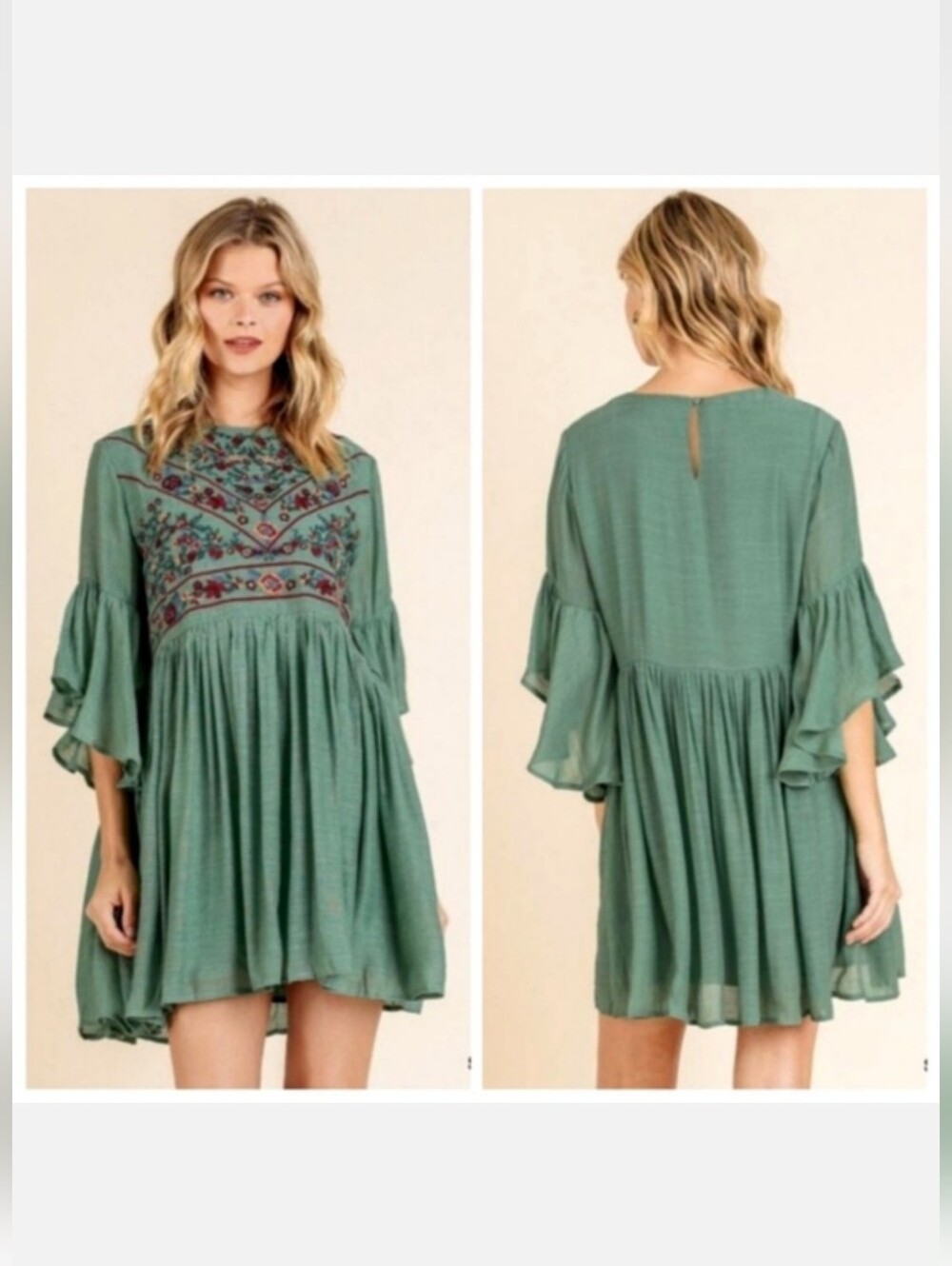 Umgee Embroidered Floral Mini Dress in Green Size Small NWT_S